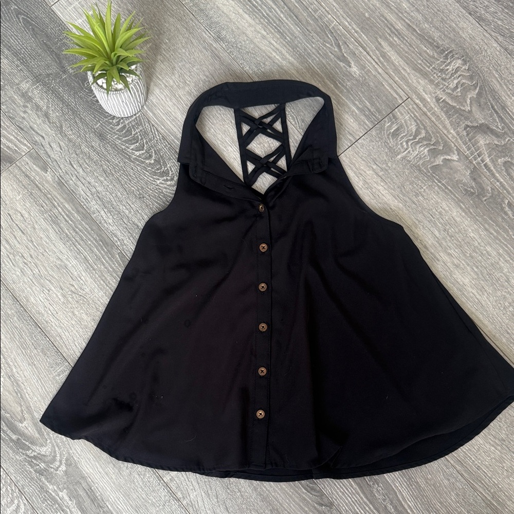 Forever 21 Black Halter Top with Button Front
